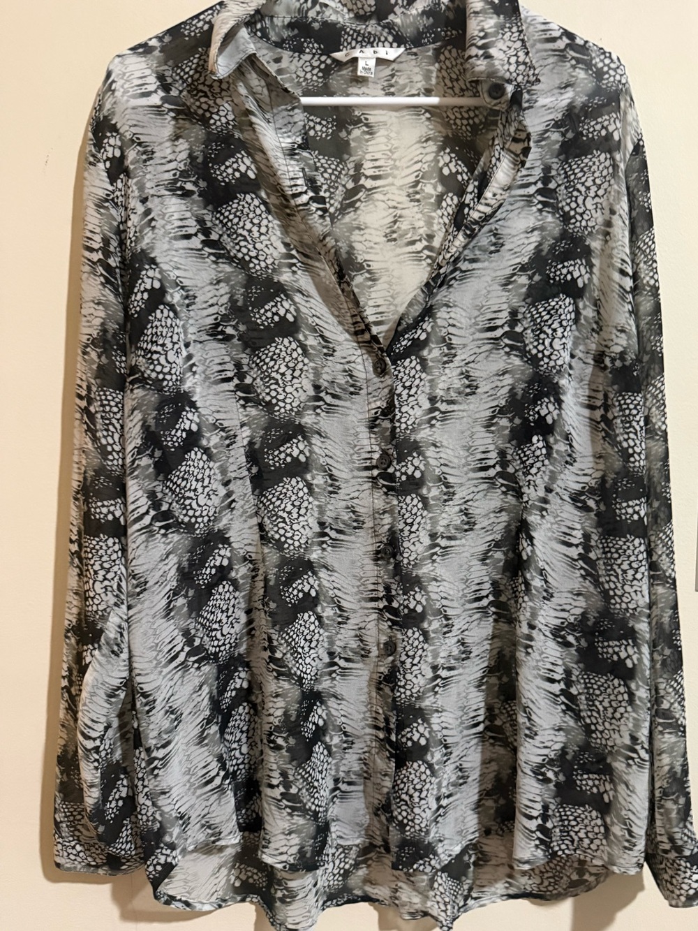 CAbi Black & Gray Abstract Button-Front Blouse